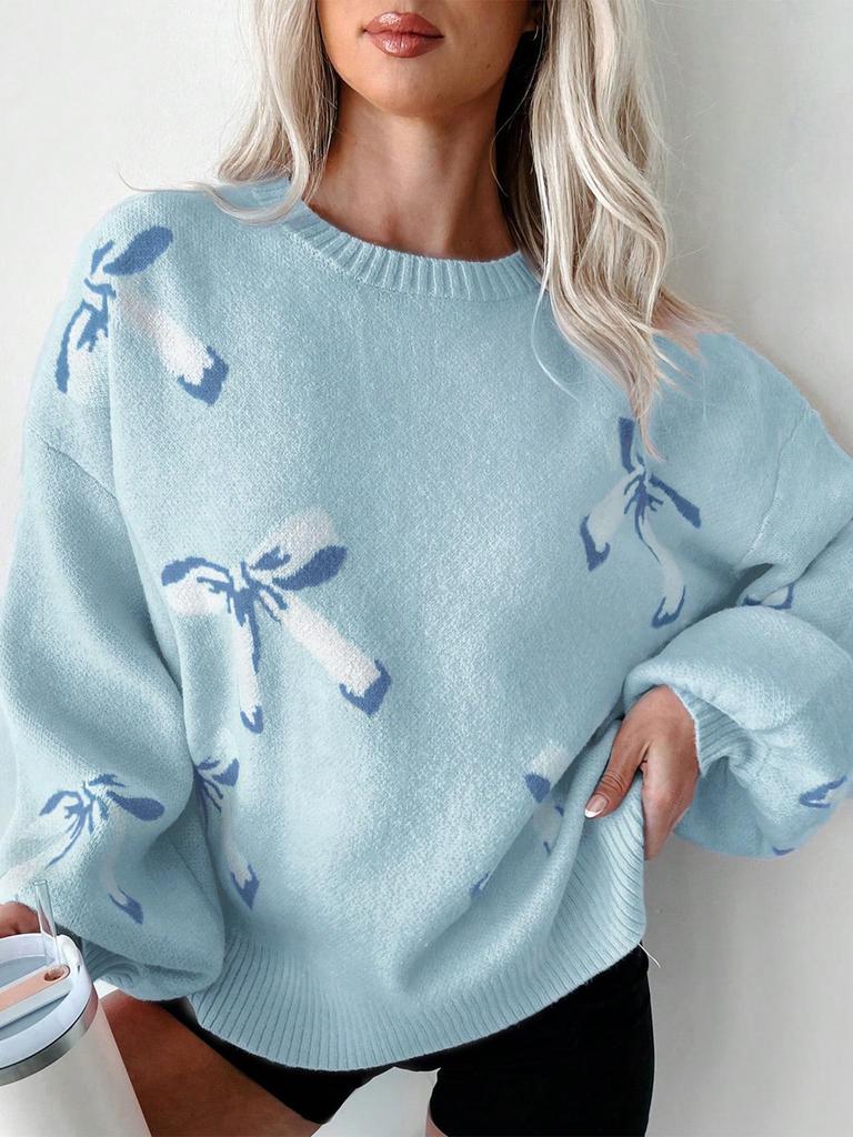 European & American Women's Autumn/Winter Knit Sweater: Bow, Loose Pullover 5013