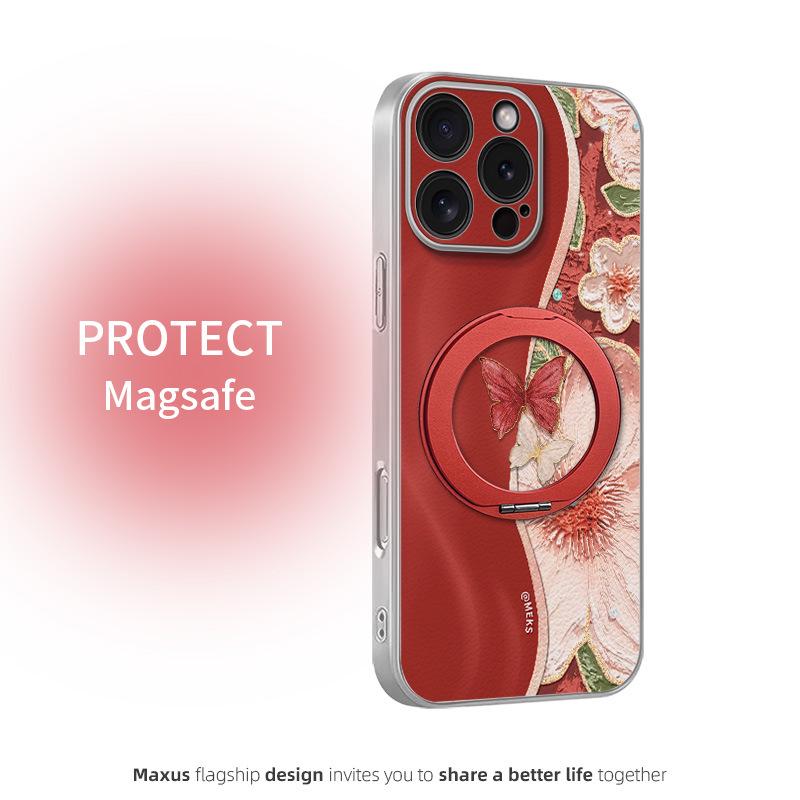 

Two-Tone Butterfly Stand for iPhone 16 Pro, Strong Magnetic Deep Purple Case 16