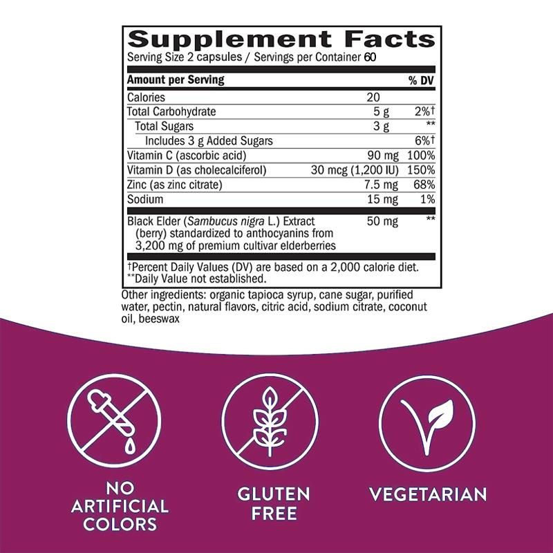 Elderberry Capsules 3200mg - with Black Elder Extract - Energy & Immune Booster