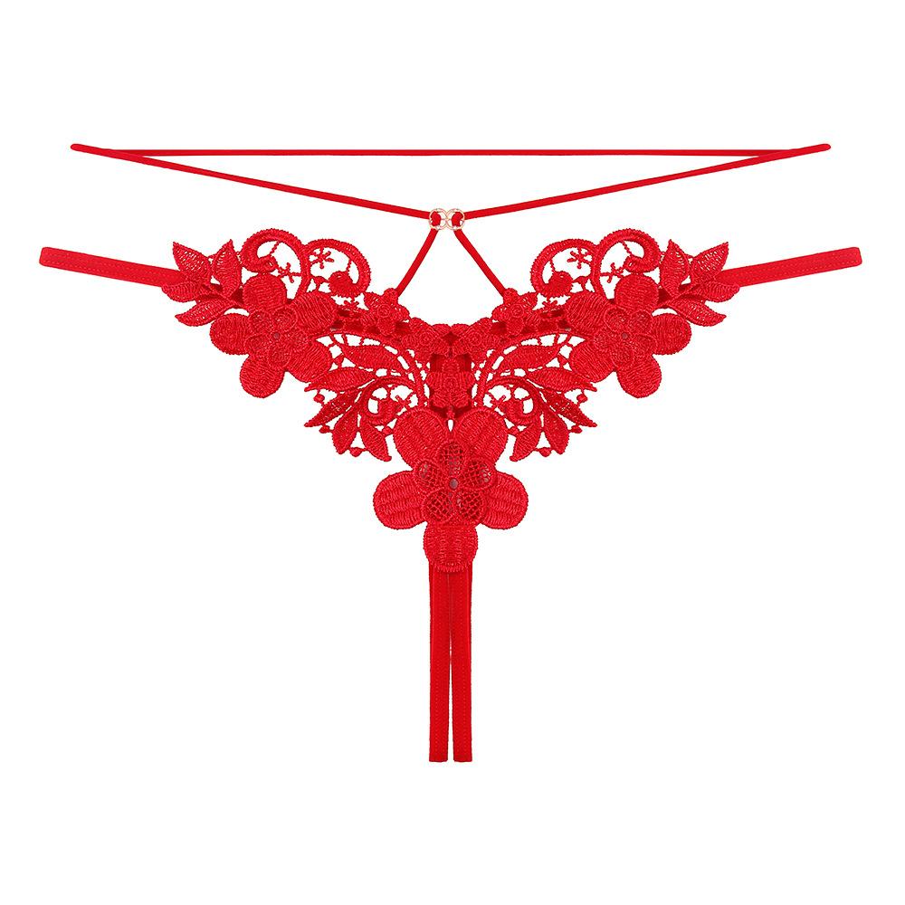 French Aesthetic Embroidered Sexy Panties Female Interest Hollow Interwoven Diamond Jewelry Temptation Open Crotch Free Hot Thong