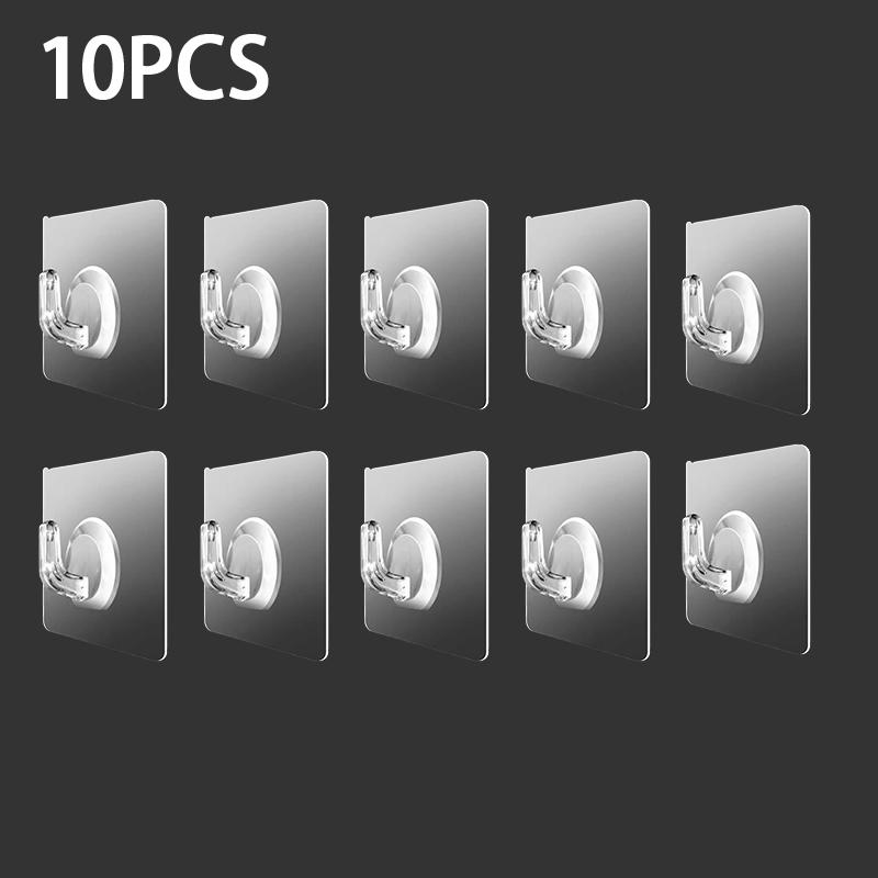 10-Pack No-Drill Adhesive Hooks Solid Plastic Anti-Skid Seamless For Bathroom/Kitchen