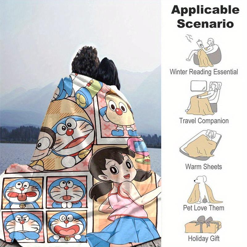 1pc Cozy Doraemon Home Decor Blanket: Perfect Gift for Bedroom, Living Room, Travel, Camping, Car, Beach & Office Naps, Soft Flannel Throw for Sofa, O