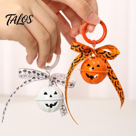 Backpacks Pumpkin Bell Keychain Halloween Keychain, Hollow Head Key Ring with Ribbon Bow, Charm for Holiday Party Decoration