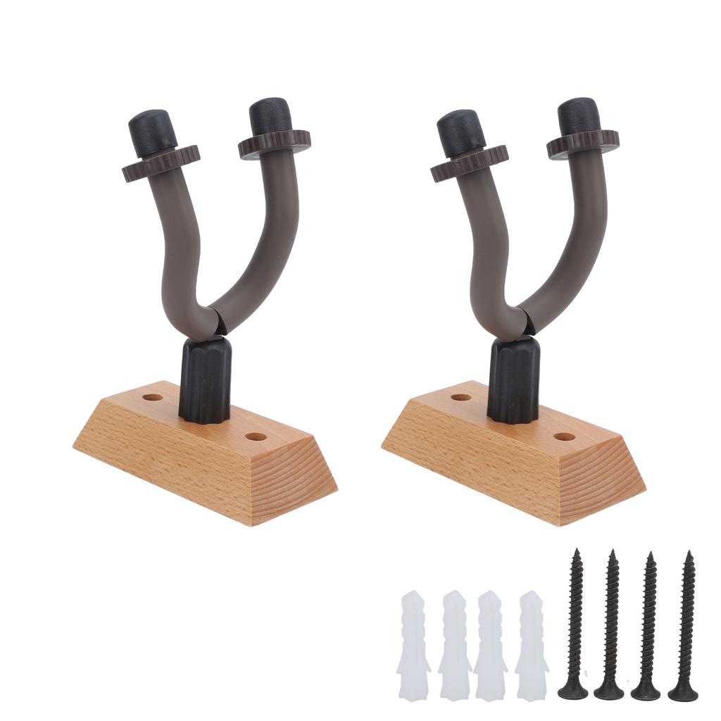 2Pcs Guitar Wall Mount Holder Hook Keeper Stand Solid Wood Base for Electric Ukulele Bass