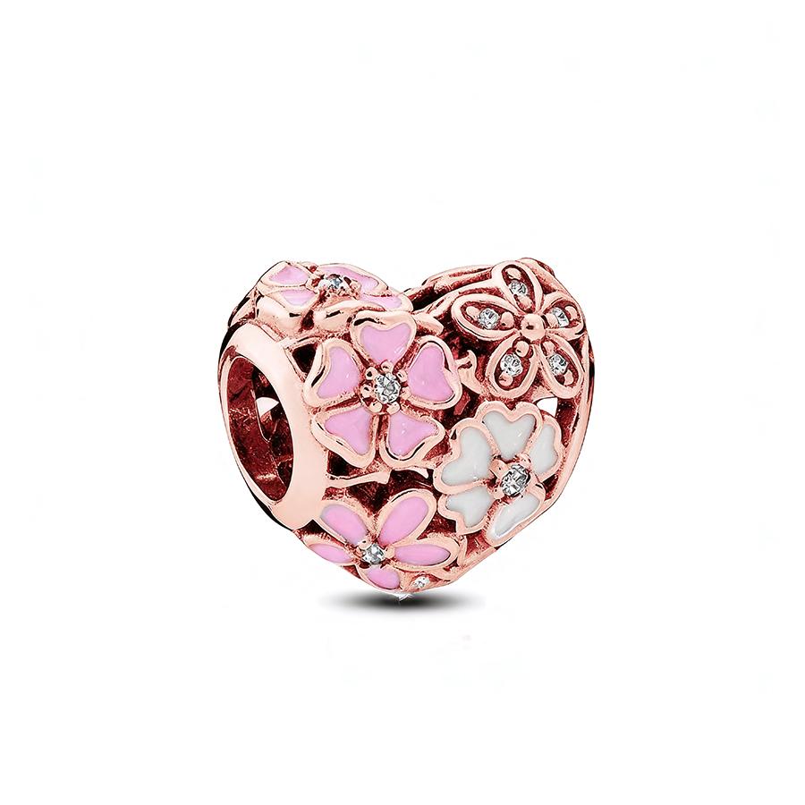 Charms Diy Women Jewelry Gift Sparkling Rose Gold Flowers & Hearts Family Tree Daisy Flower Beads Fit Original Bracelet