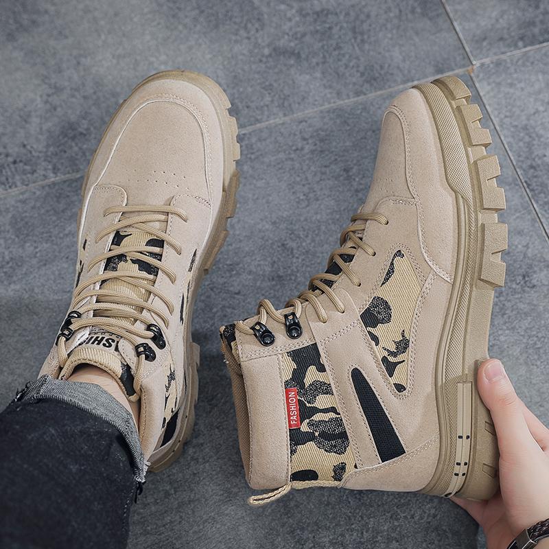 Fashion Men's high top boots outdoor hiking boots and ankle shoes black motorcycle boots autumn winter high top classic motorcycle shoes