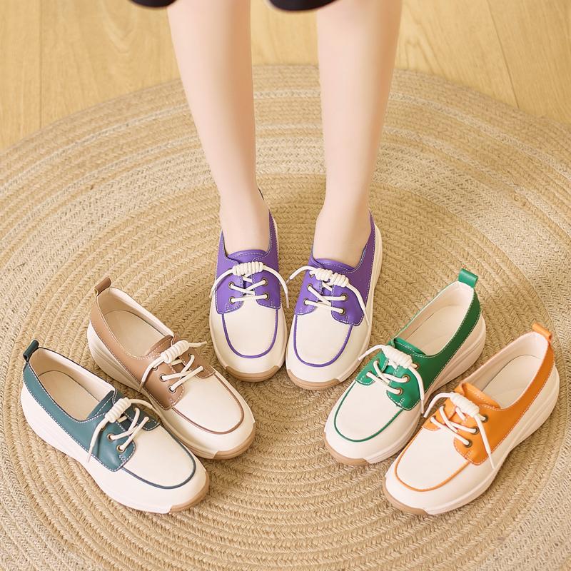 Lady Platform Loafers Casual Elegant Students Black Leather Sneakers for Girl Plus Size