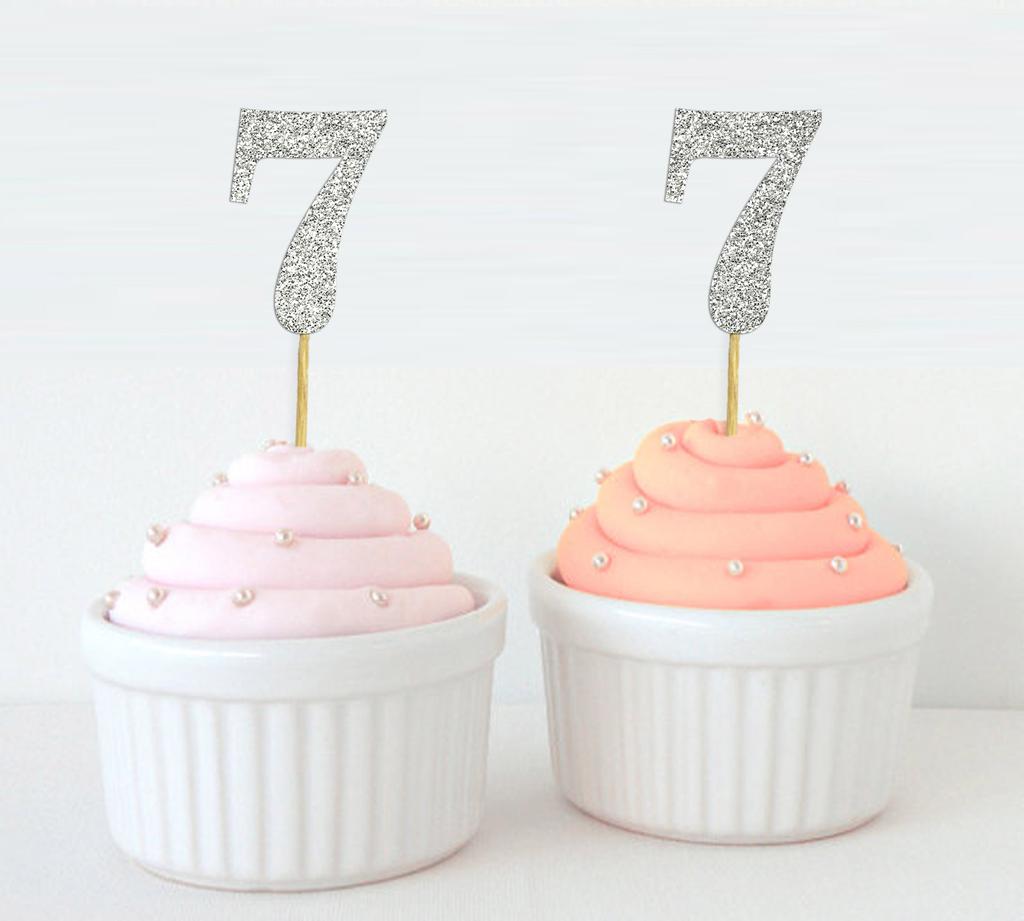 Darling Souvenir| Number 7 Birthday Year Cupcake Toppers| Birthday  Anniversary Party Dessert Decorations - Pack Of