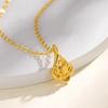 Gold Water Drop Lotus Pendant Necklace for Men and Women - Alloy Material, Safe Decoration