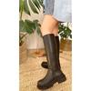 Women's Daisy Thick Sole Below Knee Zipper Comfortable Black Leather Boots