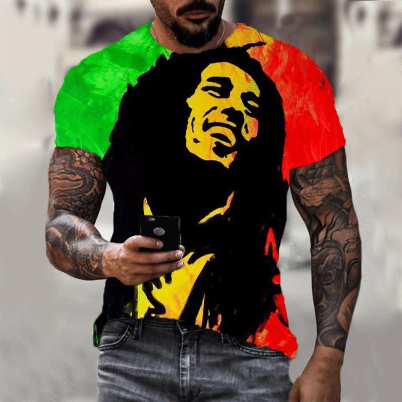 Nuova T-shirt 3D Harajuku Stampa Bob Marley da Uomo a Maniche Corte Estiva Casual Traspirante Oversize Moda Popolare Cime Rapper