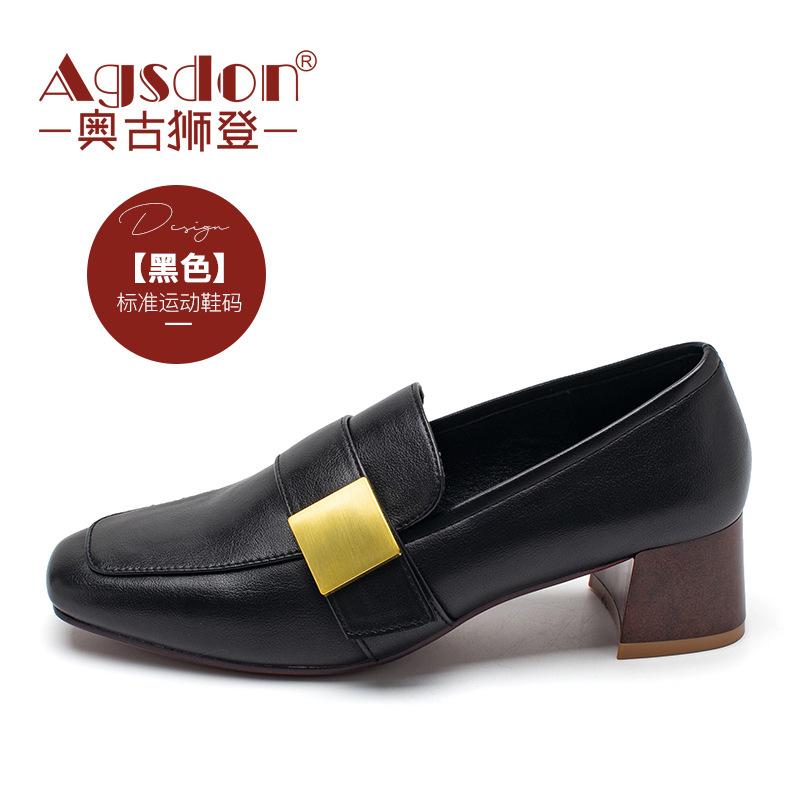 

Augustine thick heel single shoes women s 2025 autumn new retro British style metal design shallow mouth small leather shoes 40