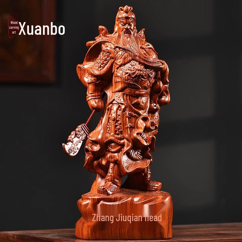 Ebony Guan Gong Solid Wood Statue - Pure Wood Guan Yu Guan Erye Buddha Ornament, Ideal Opening Gift.