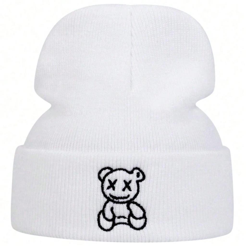 Knitted Warm Winter Autumn Beanies Stitching Embroidered Bear Little Neutral Gender Women Men For Hats Hip Hop Urban Street Style Cap Beanie Hat