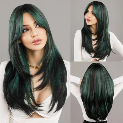 Fluffy Lavender Synthetic Green Wigs for Women Daily Cosplay New Trend Middle Part Wavy Green Hair Wig Heat Resistant Fiber