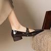 Krazing Pot Genuine Leather Square Toe Low Heels Summer Shoes Big Size 42 Buckle Straps Women Shallow Pumps