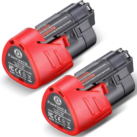 Powerextra 2 Pack 12V 3000mAh Lithium-ion Replacement Battery Compatible with Milwaukee M12 48-11-2411 48-11-2420 48-11-2401 48-11-2402 48-11-2401