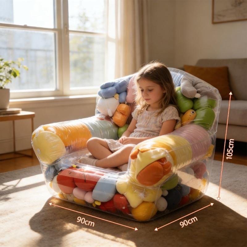 Kreatiger transparenter Sitzsack-Organizer für Kinder zum Aufbewahren von Plüschtieren, wird zum Sitz, PVC-Materialien 105x90x90CM