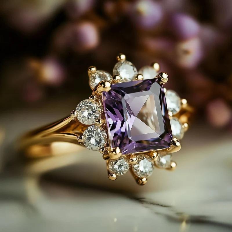 Huitan Graceful Rings with Purple Cubic Zirconia Delicate Brilliant Accessories for Women Charming Exquisite Wedding Zircon Hot