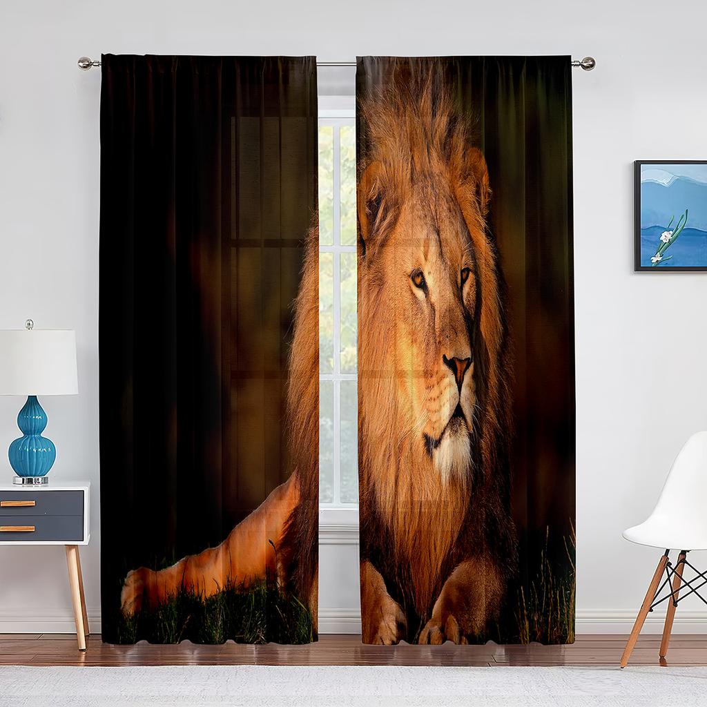 Löwenpaar Landschaftsmalerei Wolken Wildtiere Transparente Vorhänge für Wohnzimmer Schlafzimmer Küchendekor Fenstervoiles Tüllvorhang