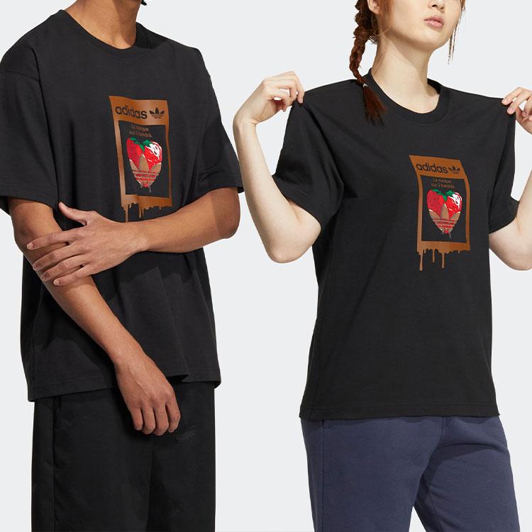 Adidas Originals Valentines American Retro Heart Strawberry Cartoon Pattern Logo Print Crew Neck Sports Short Sleeve T-Shirt Unisex T-Shirt HZ5353