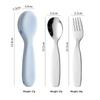 Food Safe Toddler Spoon and Fork Set Stainless Steel with Waterproof Silicone Storage Case for Kids School Lunch Use
