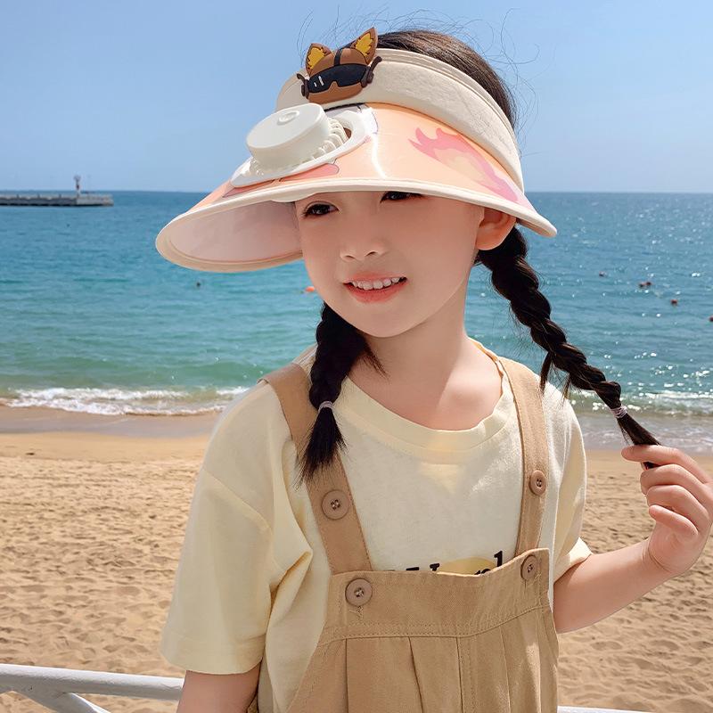 Summer with Fan Children's Sun Protection Hat UV Sky Top Hat Boys and Girls Big Hat Brim Sun Hat