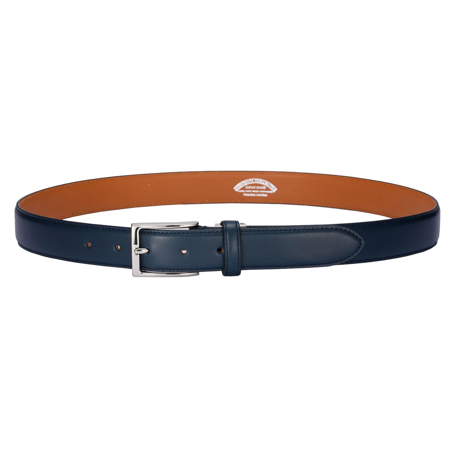 

[Ikenohata Ginkawaten] Himeji-made Smooth Leather Belt, Calf Finish, Men s Leather, Made in Japan, OT-011 (Navy, up to L size)