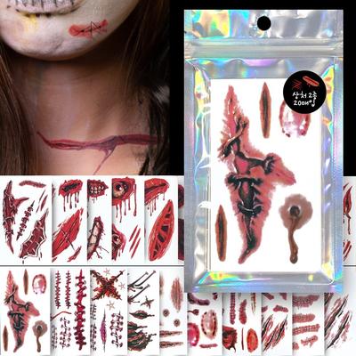 Nizel Αυτοκόλλητο Τατουάζ Πληγής για το Χάλοουην 20 φύλλα Παιδικό μακιγιάζ ζόμπι ρεαλιστικό τατουάζ, 1 σετ, τατουάζ πληγής