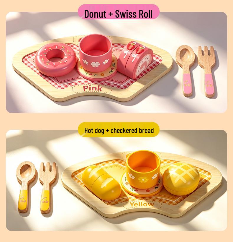 Wooden Tea Set Playhouse: Afternoon Tea Kitchen Toys for Kids Birthday Gift