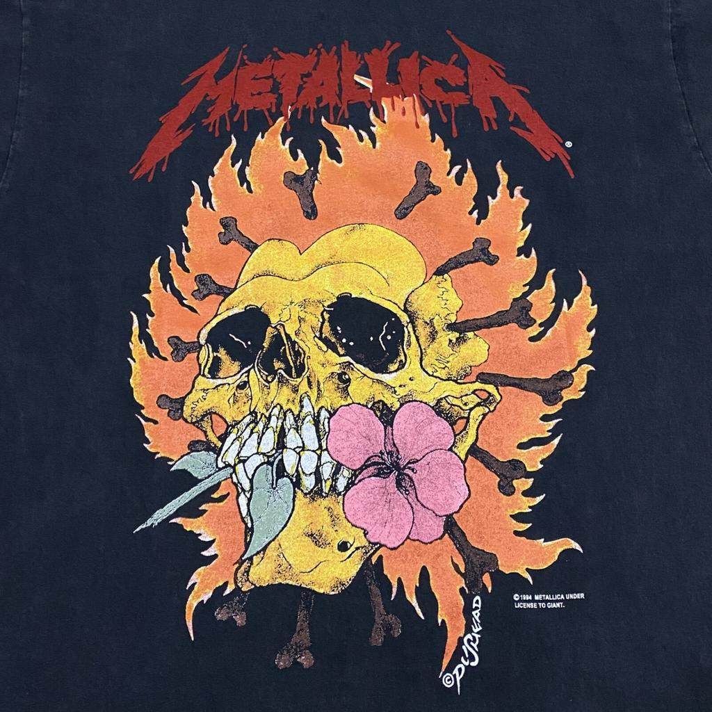 Vintage 1994 Metallica Pushead Flaming Skull Flower Heart Band Shirt REPRINT