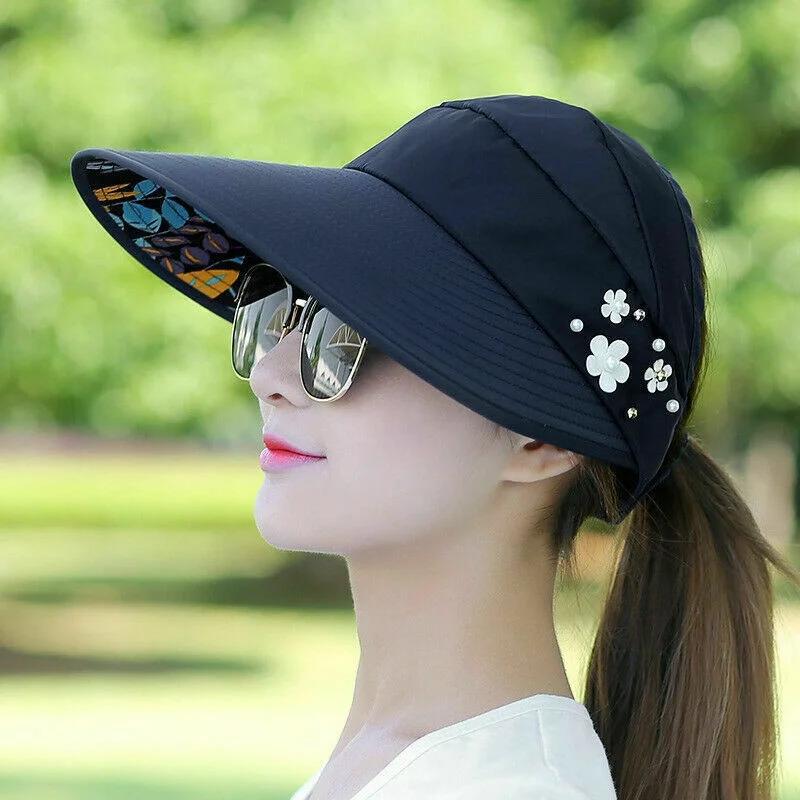 Neuer Sonnenhut für Damen Sonnenschutz und Sonnenschirm Sportliche koreanische Baseballkappe Sommer Faltbare Gesichtsmaske Stirnband Hut Strandhut