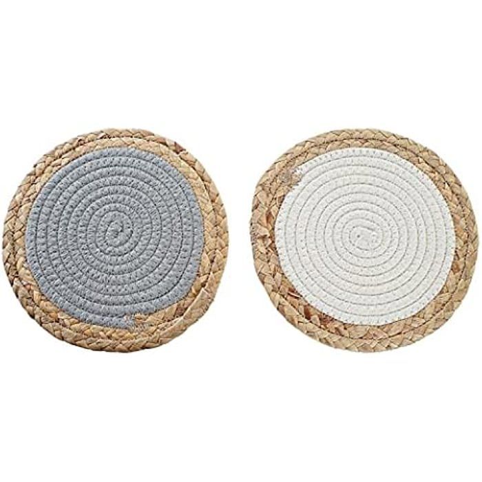 Dessous De Plat - DKD Home Decor - Standard - Blanc Et Gris - Coton Et Fibre - 20x20 Cm