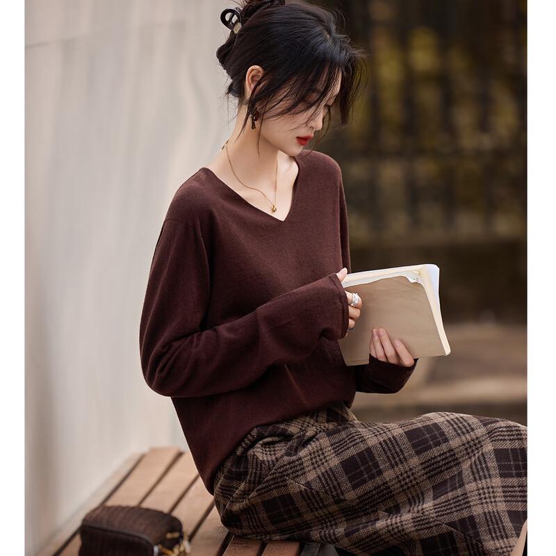 Srcr Cashmere Blend Women s Loose V-Neck Knit Sweater M