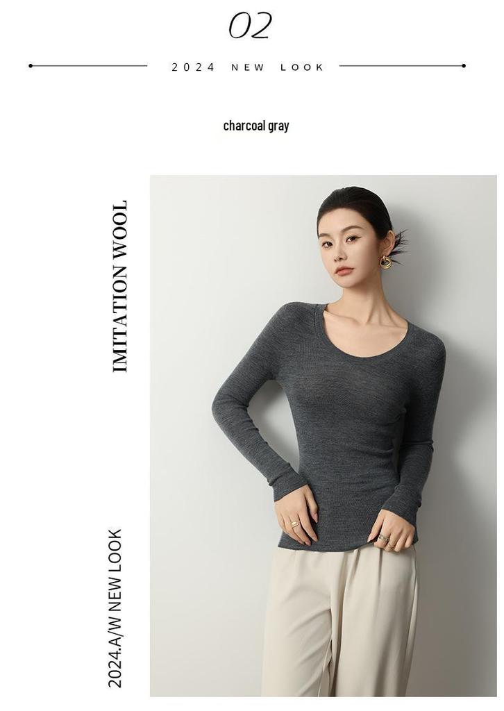 Mengyi Spring 18-Gauge Fine Wool U-Neck Slim Fit Women's Sweater