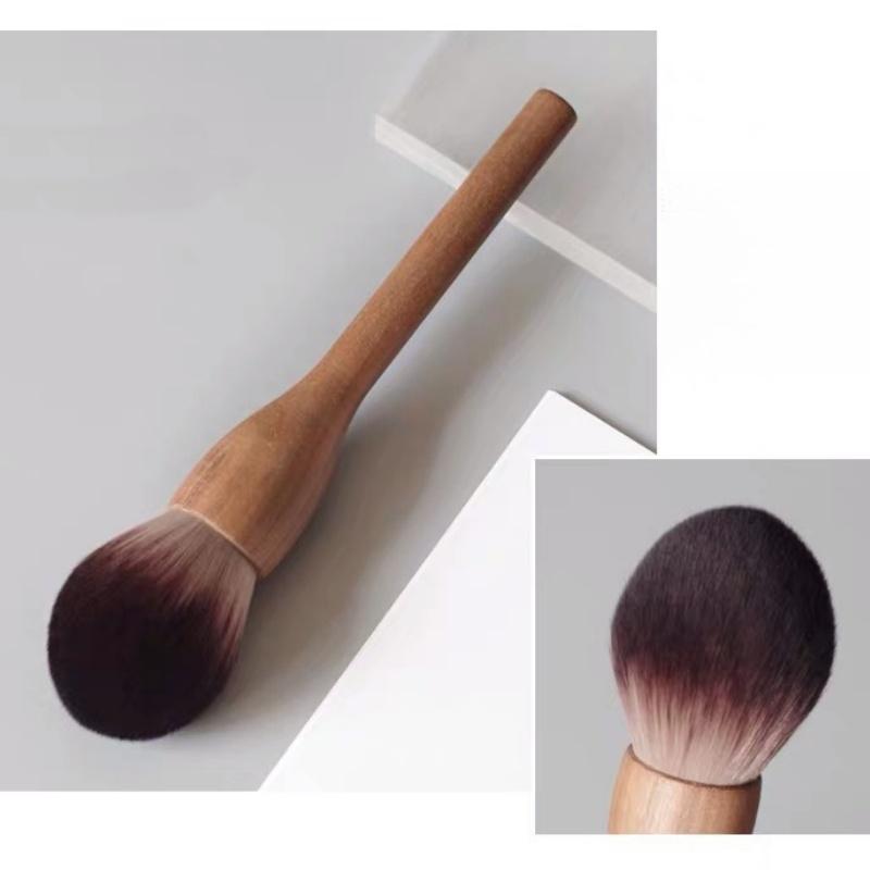 Large Vintage Walnut Wood 6-Piece Face Makeup Powder Brush Set Nylon Vegan Wood Handle Customizable Travel-Friendly Makeup