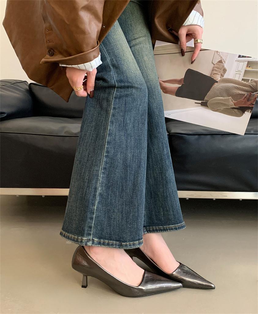 High heels French temperament socialite women's shoes 2025 new spring black simple pointed shallow mouth stiletto shoes