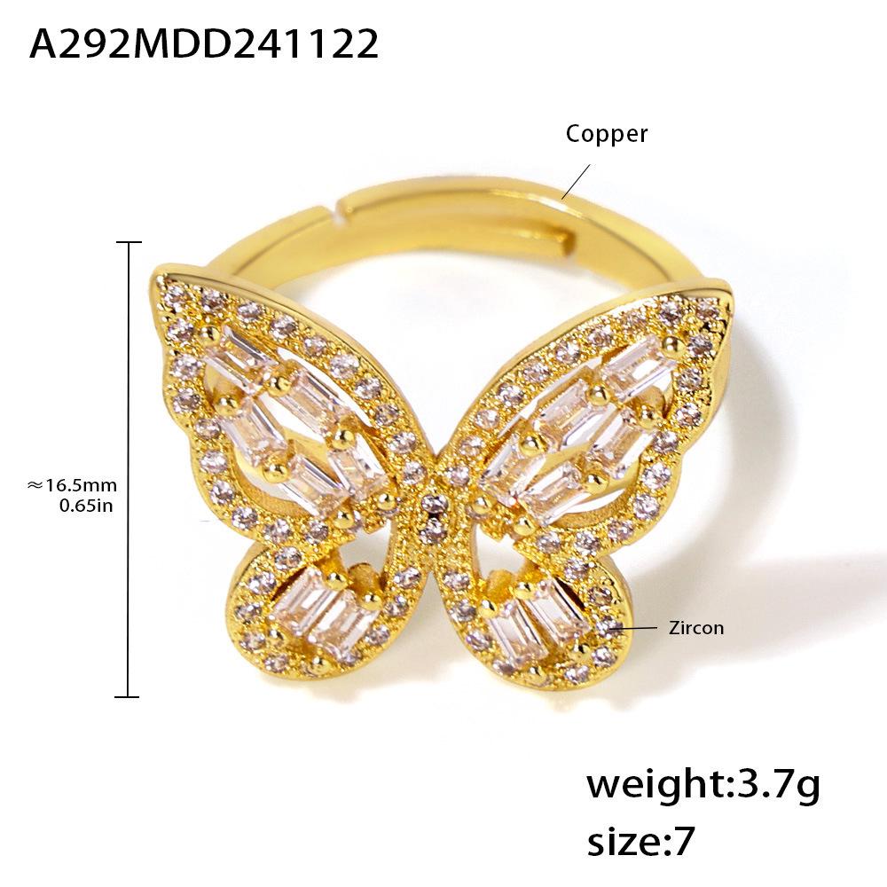 Qiong Yao Butterfly Fairy Zircon Ring: Stylish 18K Gold-Plated Copper Openable Design Size 7