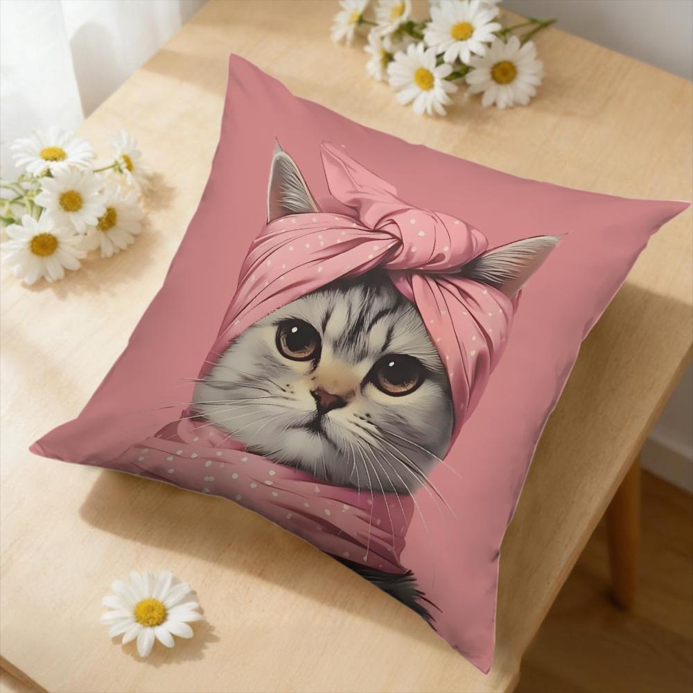 1pc Cute Cat Pink Cushion Cover Pillowcase For Sofa Bedroom Home Decor Soft Comfortable Throw Pillow Case