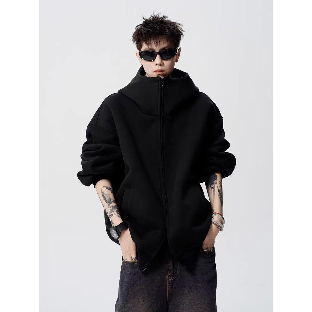 Unisex Heavyweight Double Zipper Hoodie, 300g - Sporty Loose Fit Cardigan for Spring and Autumn