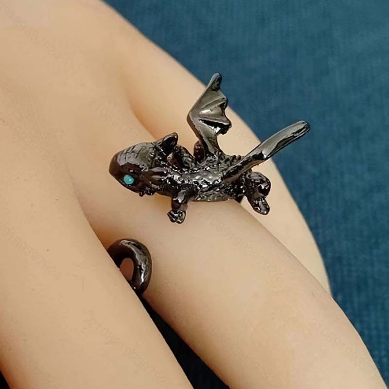 Gothic Black Lizard Opening Rings for Men Women Punk Hip Hop Metal Animal Adjustable Finger Ring Party Zircon Accessories