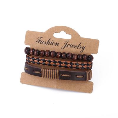 European-American Retro Braided Leather Multi-Layer Bracelet - Punk Style, Genuine Leather