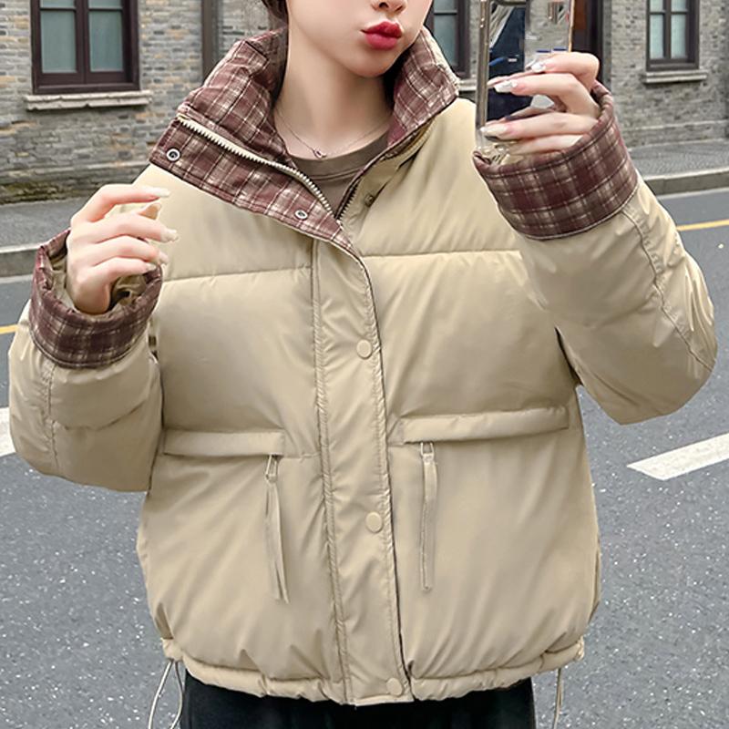 

Модное зимнее женское короткое пальто со стойкой, свободные женские парки, толстые теплые куртки XL хаки