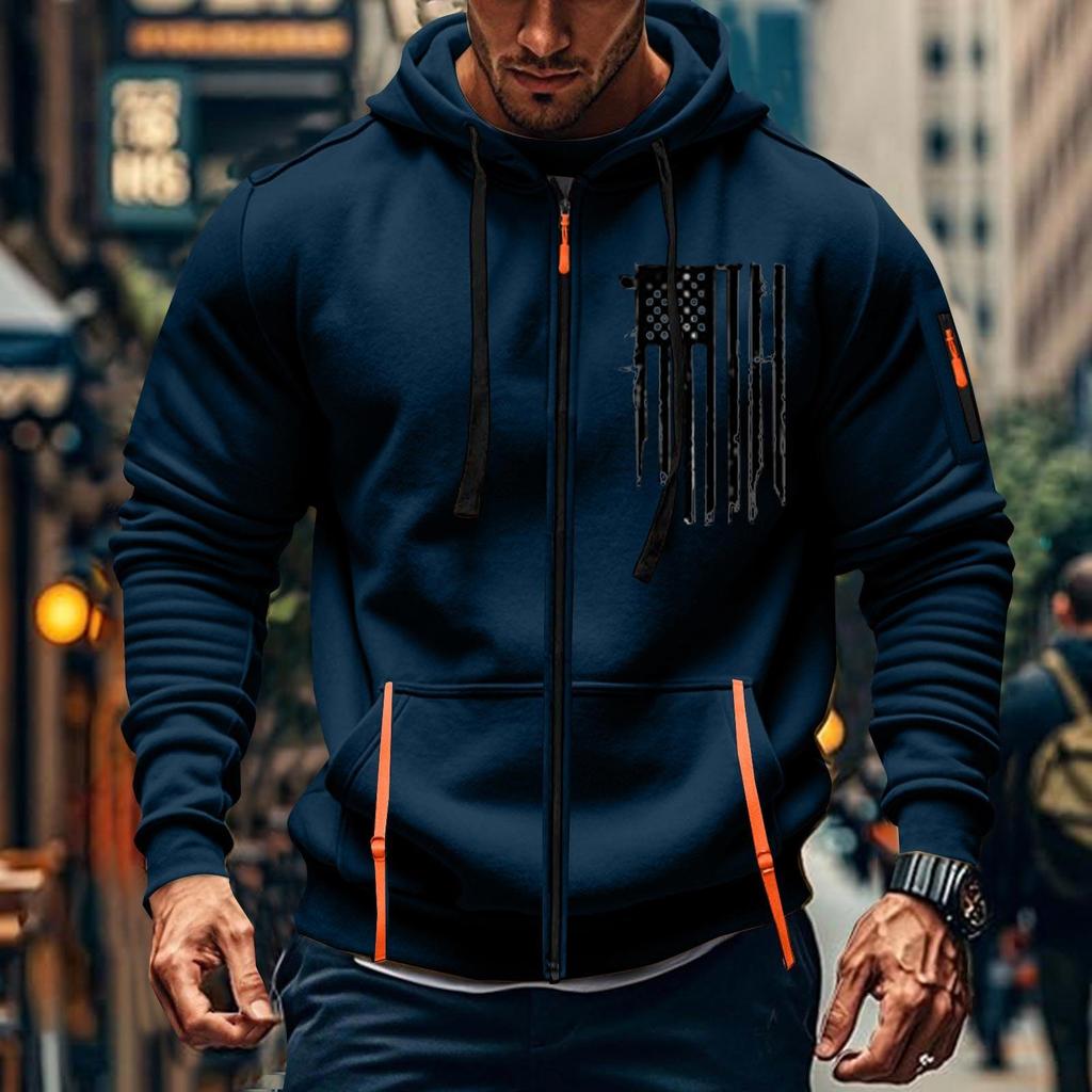 Men's Sports Casual Hoodie Hoodie Cardigan Zipper Multi-pocket Hoodie Coat