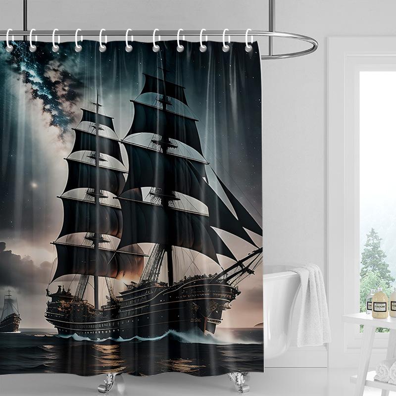 Nordisk minimalistisk duschdraperi med havslivstema, vattentätt badrumsduschdraperi, rumsavdelare, heminredning 180x180cm