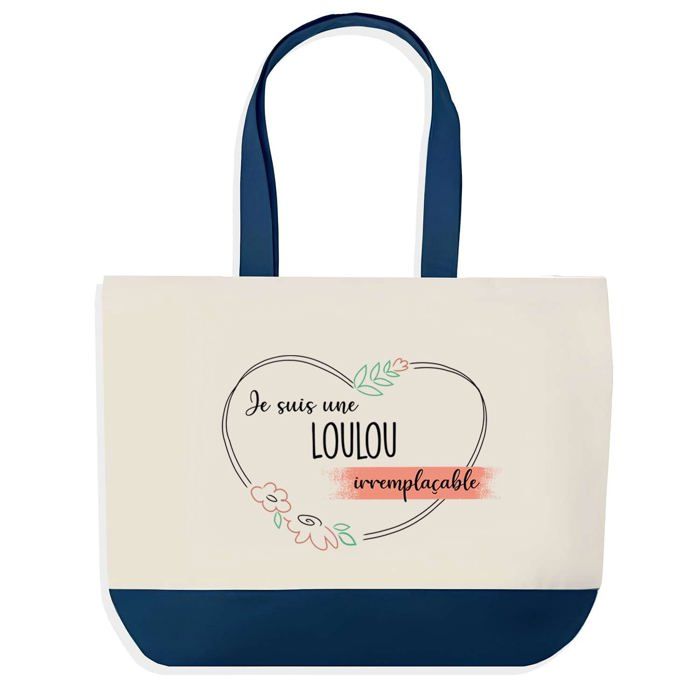 Tote Bag - PLANETEE - Loulou Irremplaçable - Blue Background - Cotton 40x45 Cm - Large Format Sublimation
