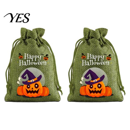 Trick or Treat Party Souvenirs 2Pcs Halloween Pumpkin Drawstring Bags for Candy Treats, Retro Burlap Cute Ghost Theme Pouches Bags, Portable