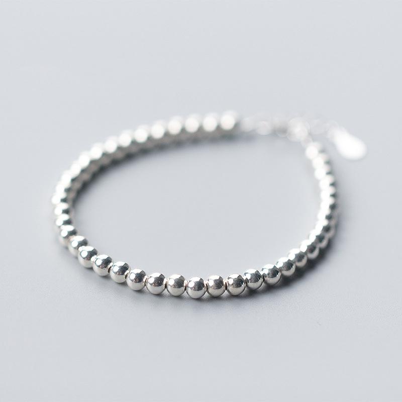925 Sterling Silver 4mm Smooth Beads Beaded Bracelets for Girls Fashion Accessories Gift
