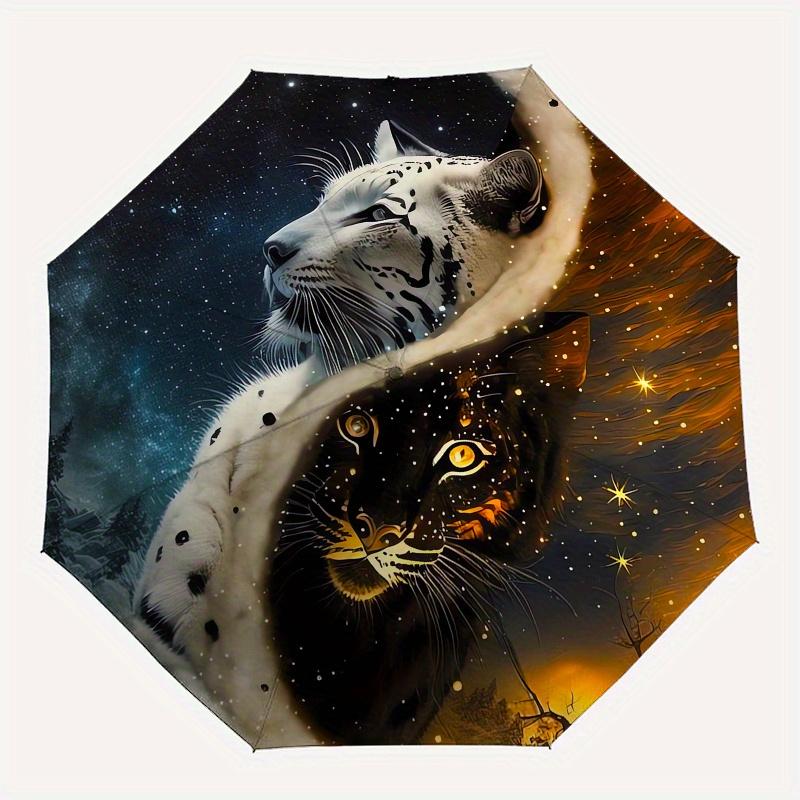 Yin Yang Snow Leopard & Tiger Circle Wall Art DecorUmbrella, Portable 3-Fold Compact Umbrella for Men & Women Gift