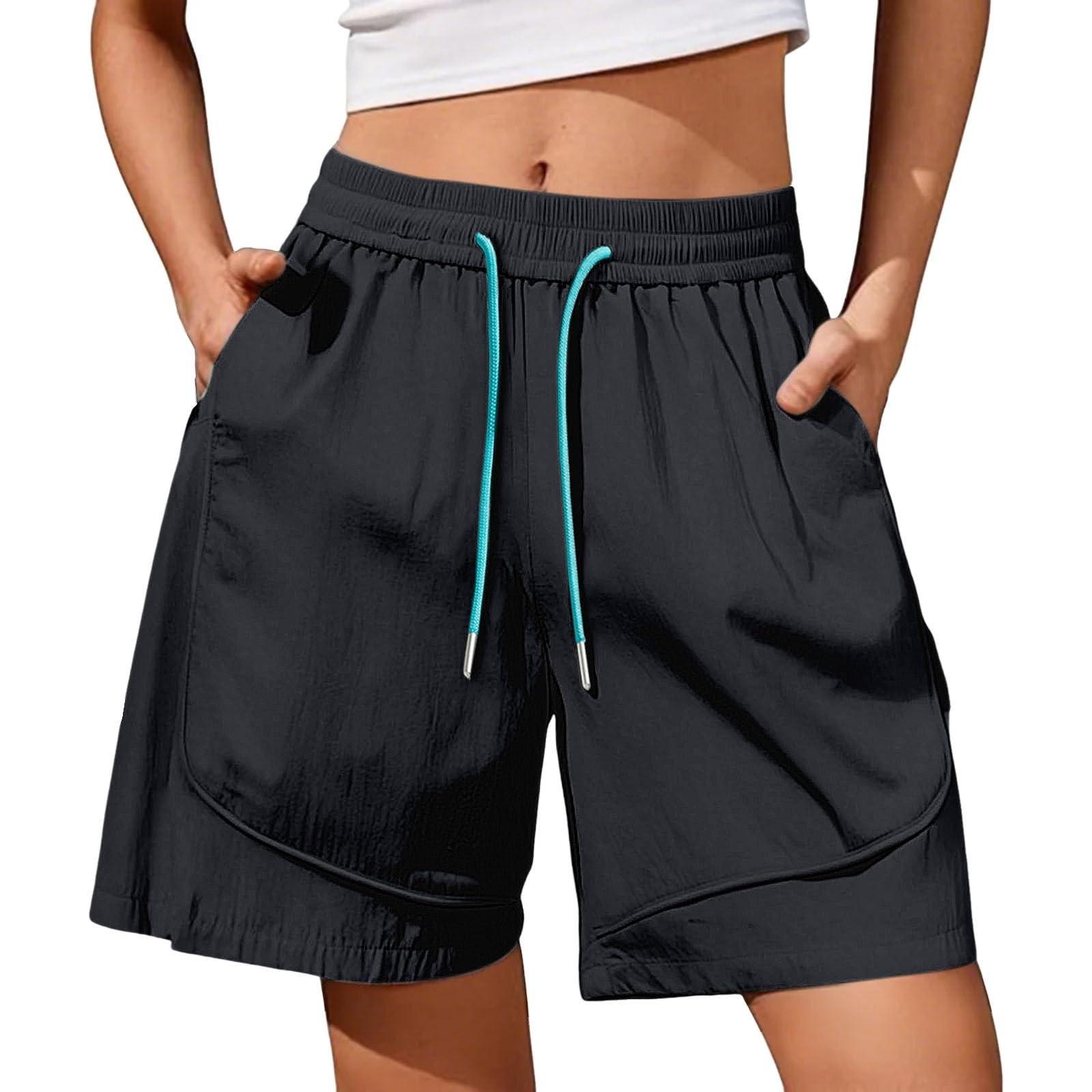 Women s Sports Shorts Casual Loose Color Breathable Quick Drying Shorts XXL чёрный